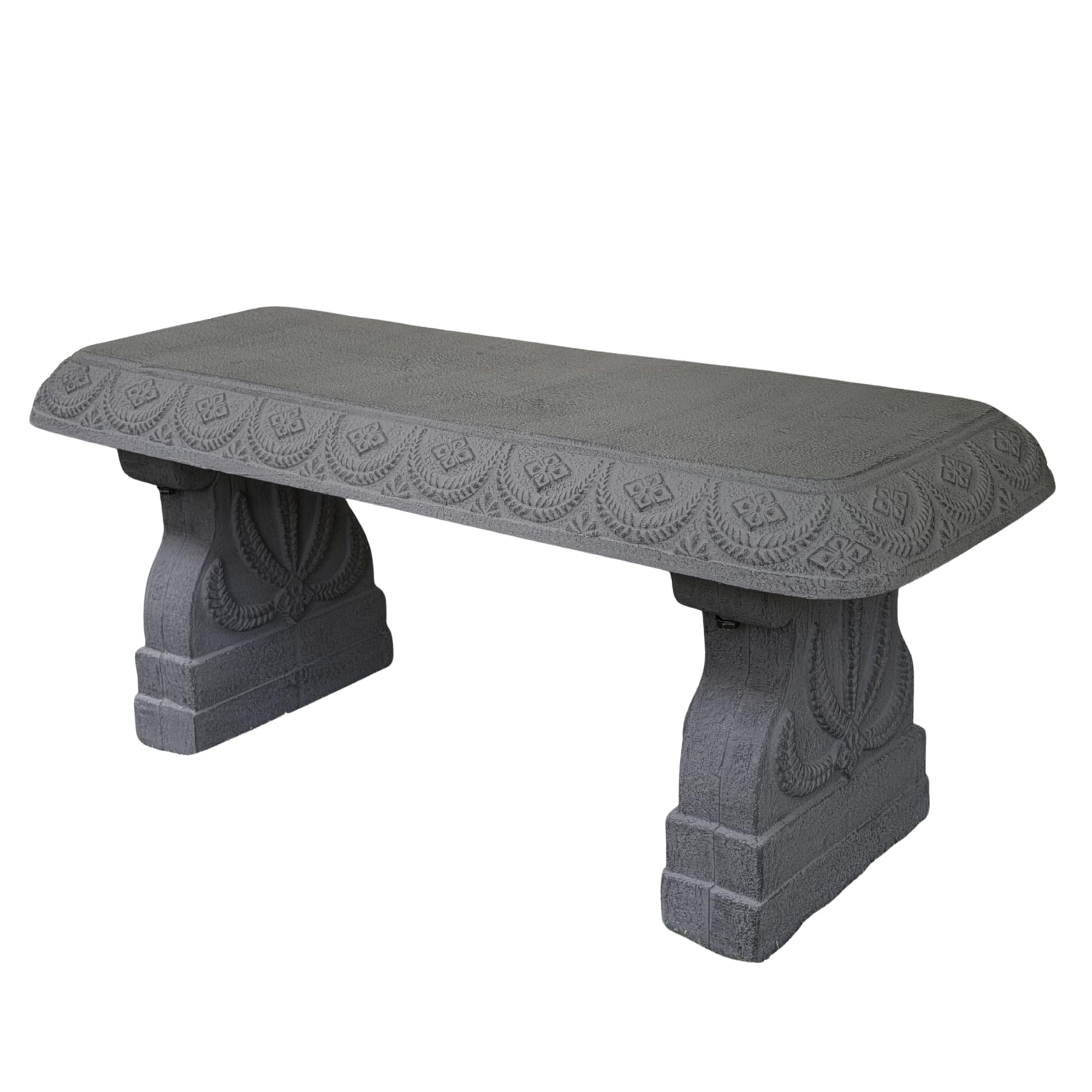 AUSTRAM bench front view showing classical stone look and sturdy seating