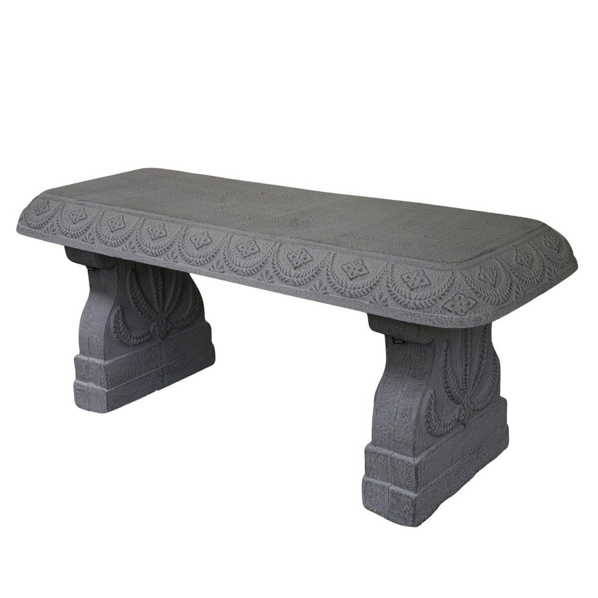 AUSTRAM bench front view showing classical stone look and sturdy seating