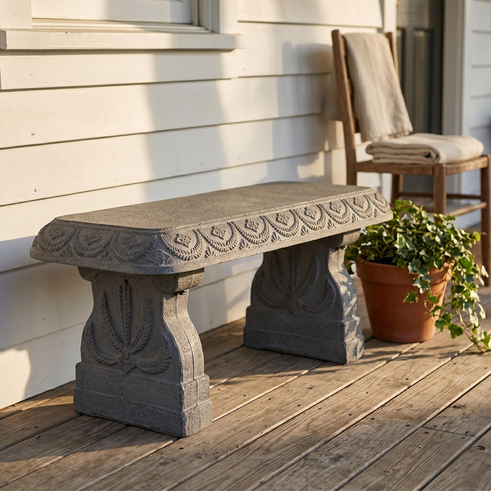 AUSTRAM bench texture closeup demonstrating realistic stone finish and longevity
