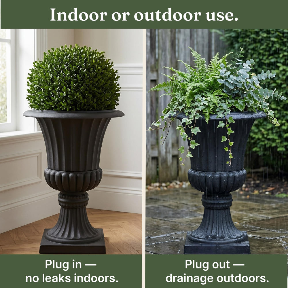 Austram urn with plants demonstrating large capacity and styling