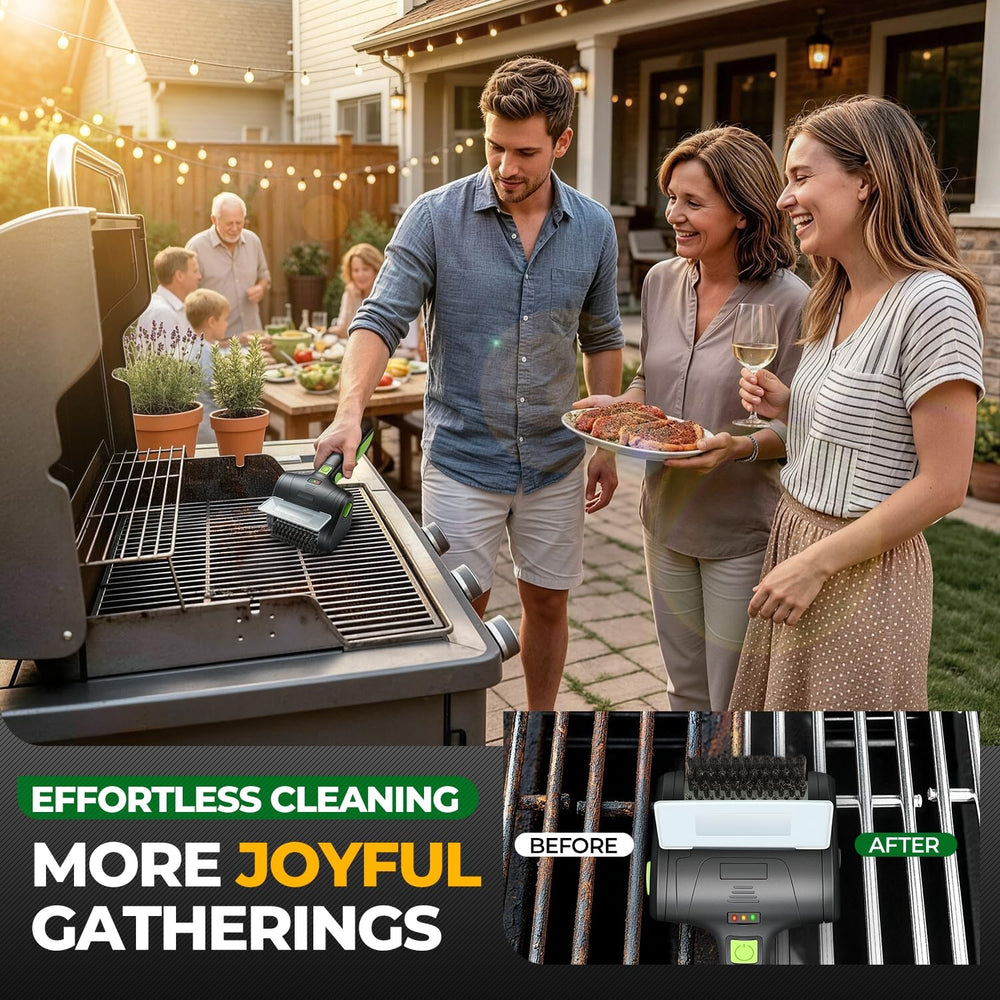 Auto Dynasty brush cleaning grill in action removes burnt grease faster and cleaner