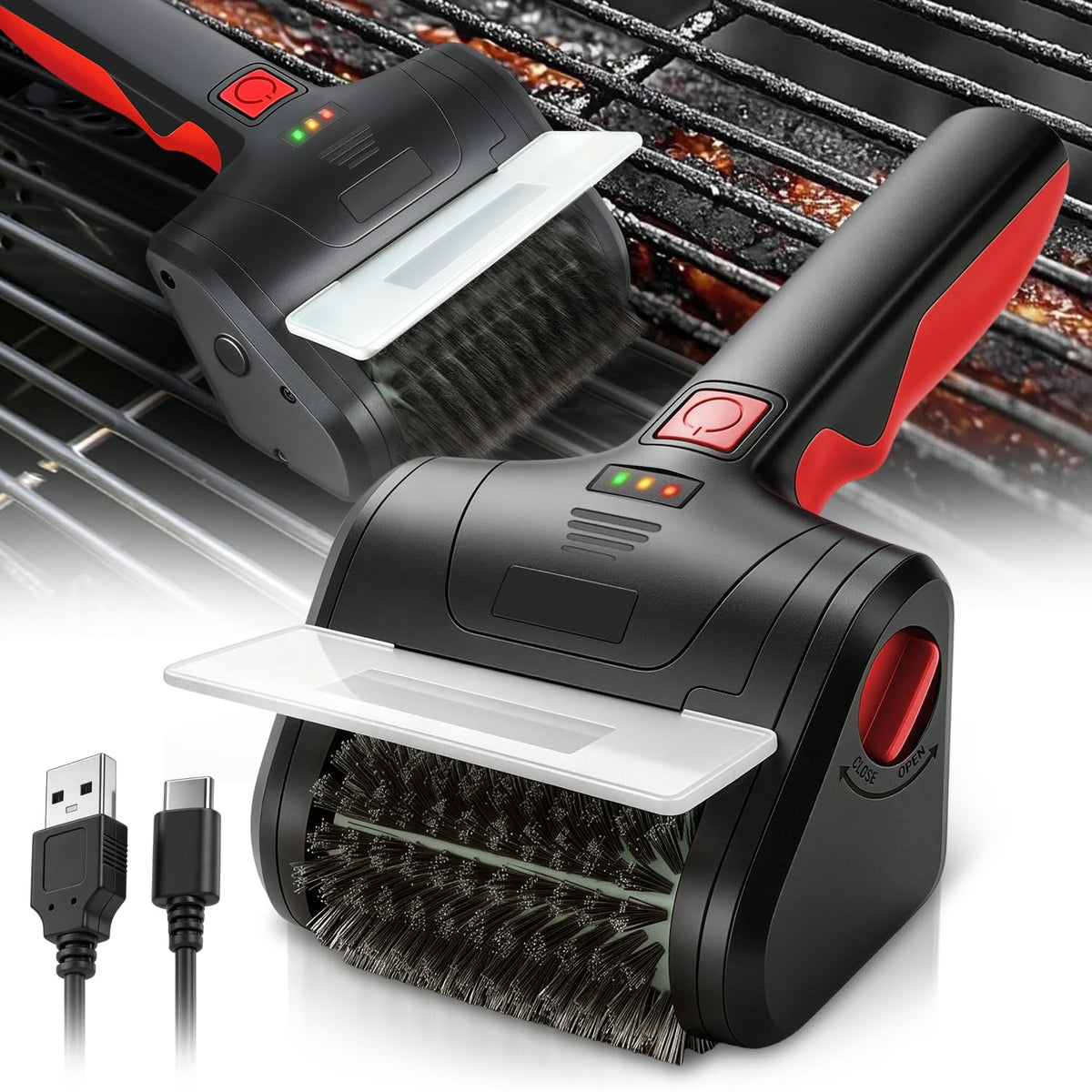 Auto Dynasty front view showing red cordless brush and benefits of fast cleaning