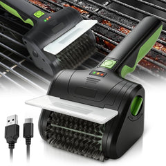 Auto Dynasty front view of green electric grill brush shows compact design and easy handling