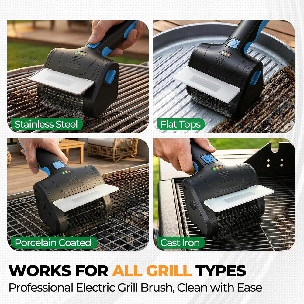 Auto Dynasty brush cleaning a gas grill grate showing efficient in-use performance
