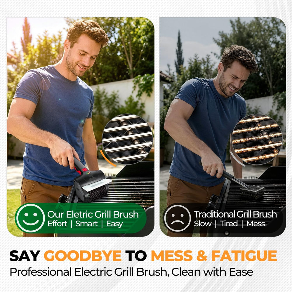 Auto Dynasty brush in use on a gas grill demonstrating efficient grease removal