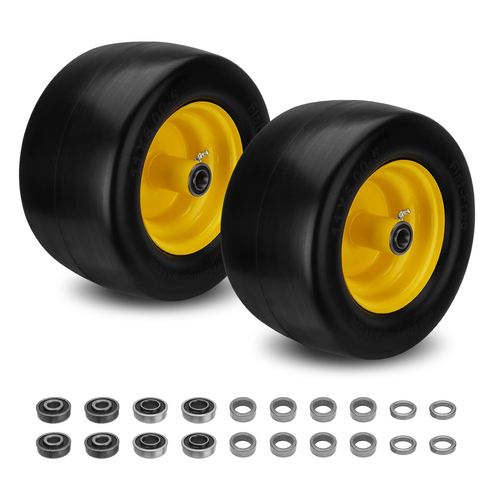 AUTOBABA front view wheel assembly showing tire profile and ready-to-install benefit
