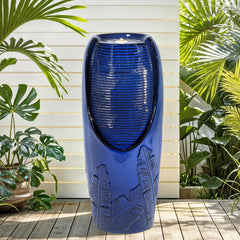 AUTO DAYA front view of cobalt blue ceramic jar fountain, shows elegant focal point