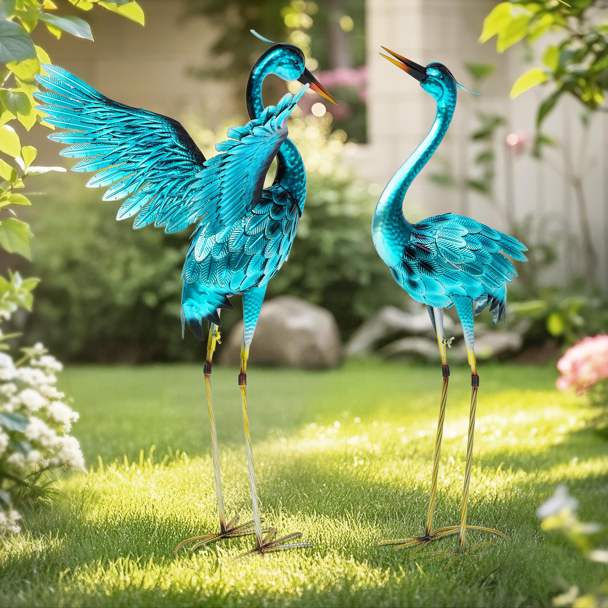 Autodaya front view of oversized crane statue showing elegant silhouette and garden appeal