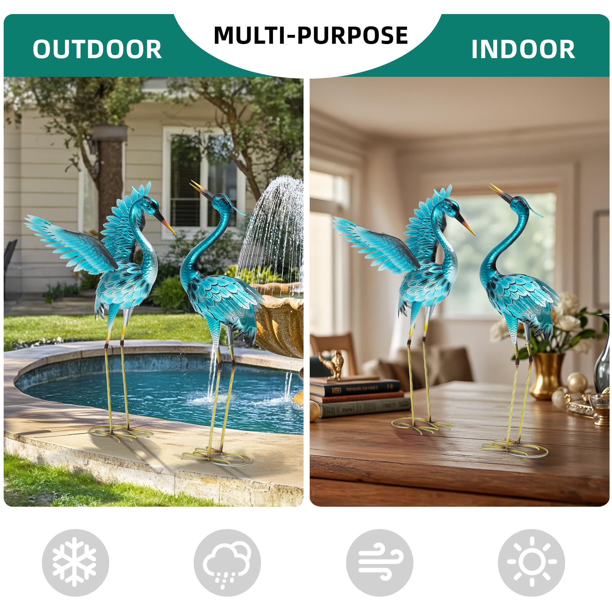 Autodaya crane set placed in garden illustrating focal-point enhancement