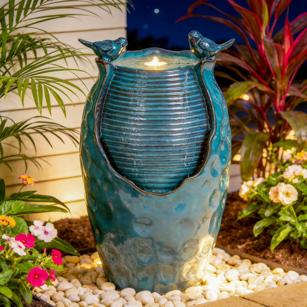 Autodaya front view of jar fountain showing elegant design and instant garden focal point