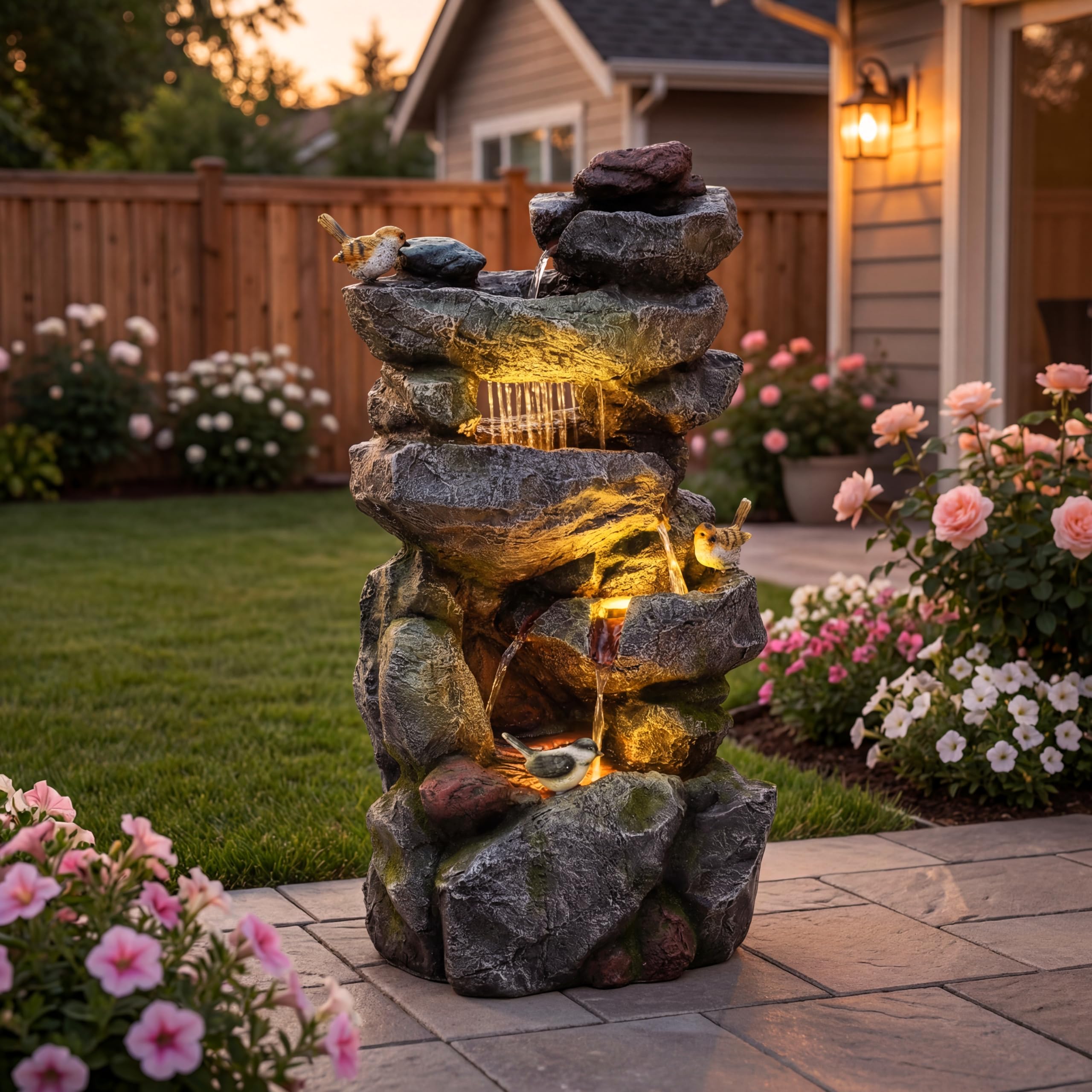 AUTODAYA front view fountain showing full multi-tier design and calm water benefits
