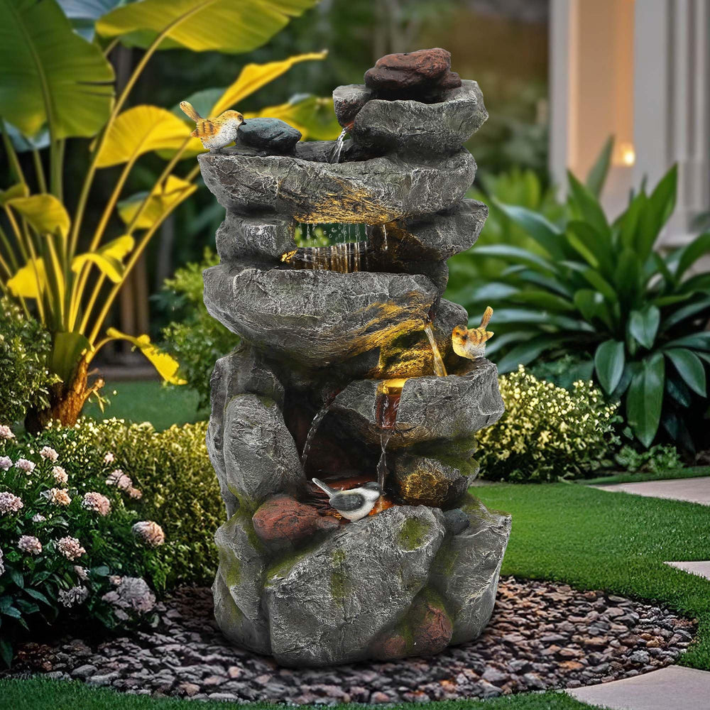 AUTODAYA fountain lit by warm LED lights at night enhancing evening ambiance