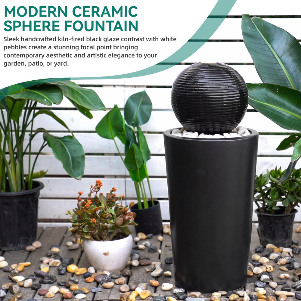 AUTO DAYA fountain lit by warm LED at dusk creating inviting patio ambiance