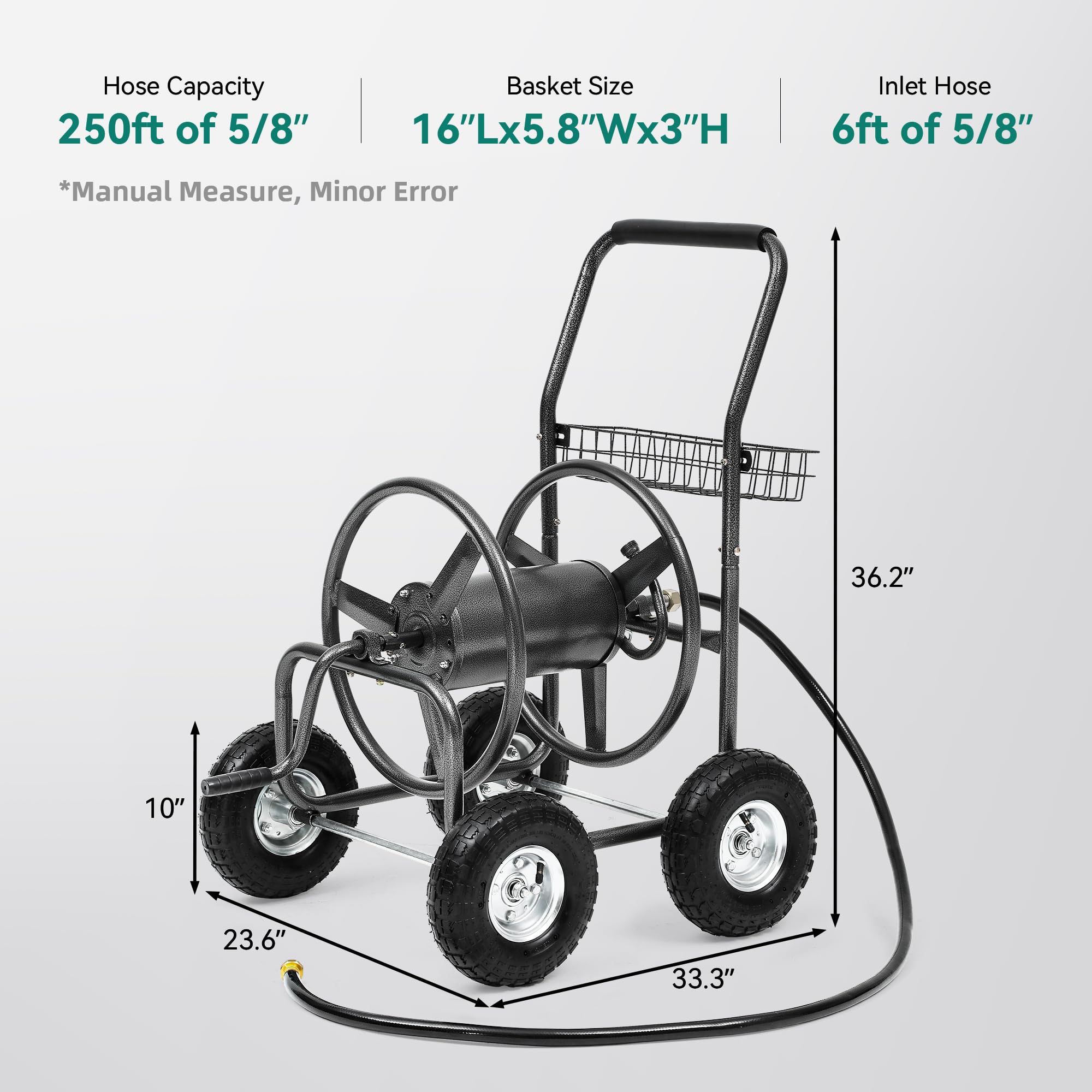 Autodaya cart beside 250ft hose illustrating capacity and organization