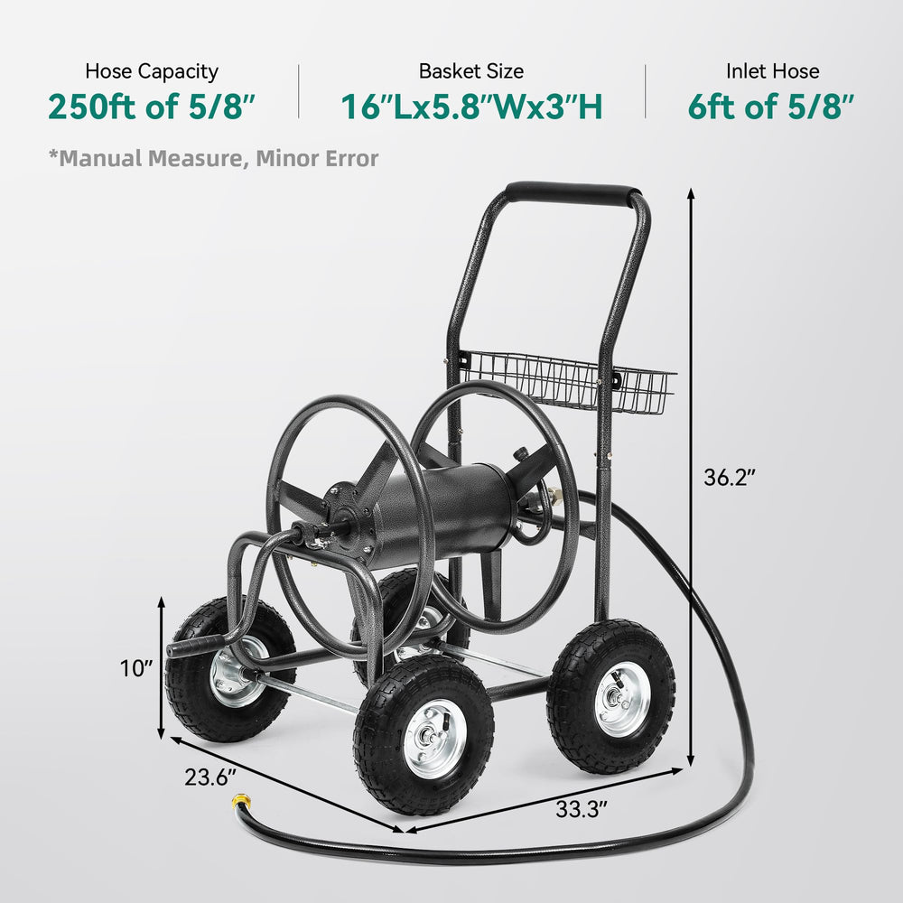 Autodaya cart beside 250ft hose illustrating capacity and organization