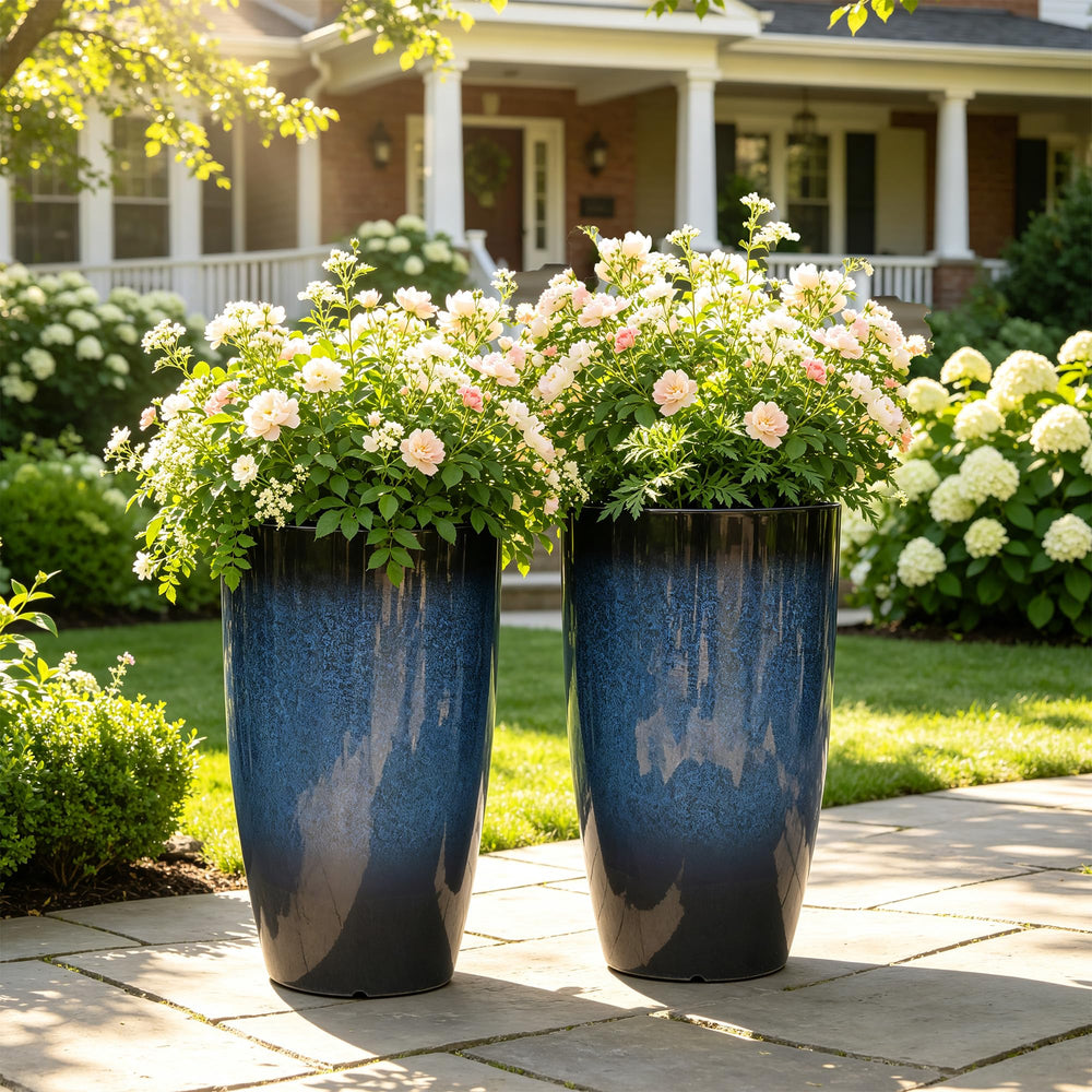 AUTODAYA pair on a porch with flowers, creates an inviting entrance