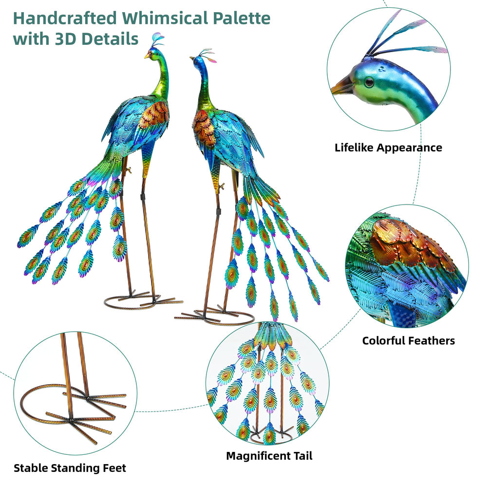 Autodaya pair of peacocks on patio creating cohesive decorative grouping and curb appeal