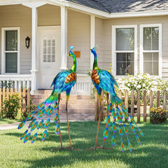 Autodaya peacock side profile demonstrating upright posture and durable iron build for outdoor use