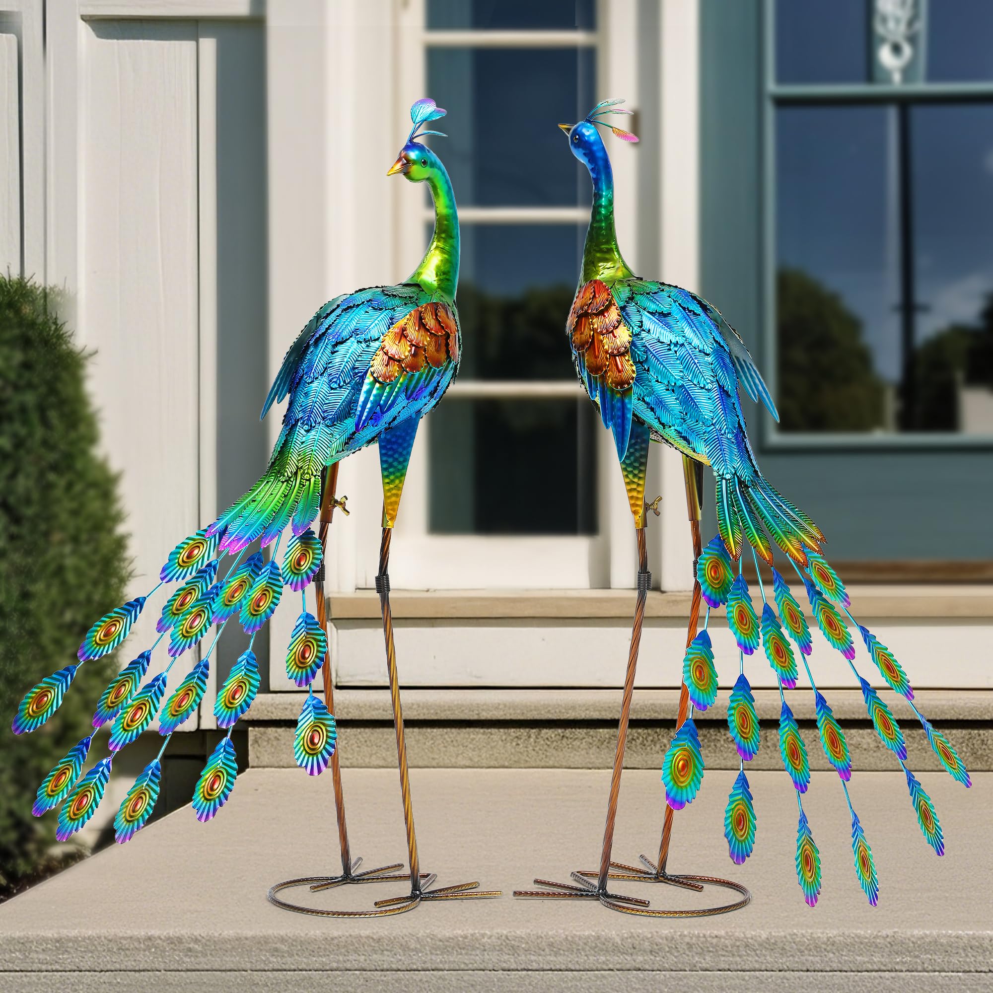 Autodaya peacock shown with U-shaped ground stake installed for wind-proof stability