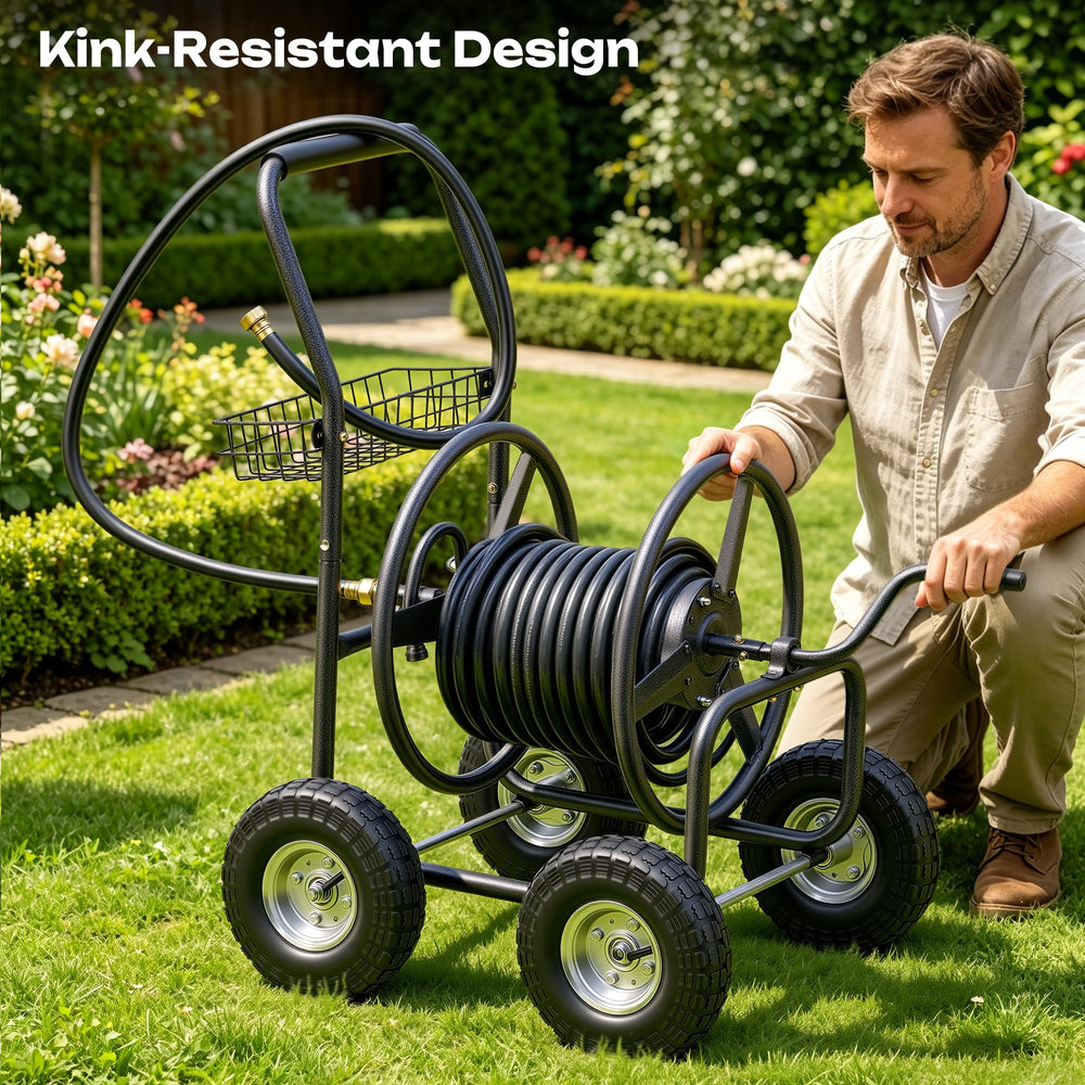 Autodaya hose reel in use in garden for tangle-free watering