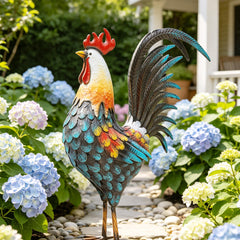 Autodaya rooster closeup texture showing 3D metal feathers and realism