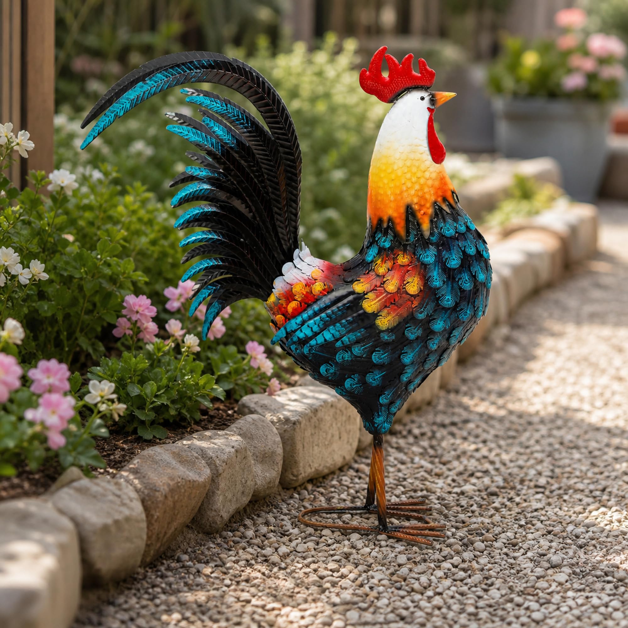 Autodaya rooster hand-painted detail showing vivid color depth and charm