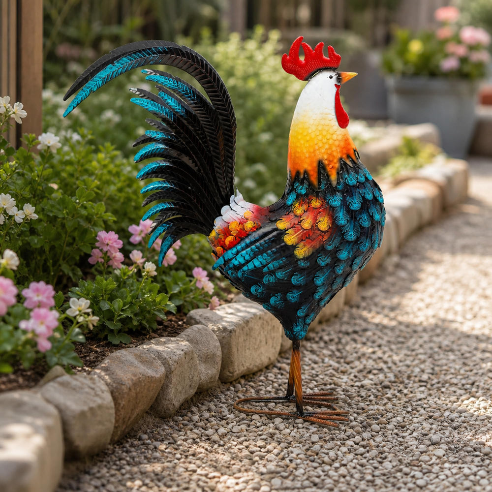 Autodaya rooster hand-painted detail showing vivid color depth and charm