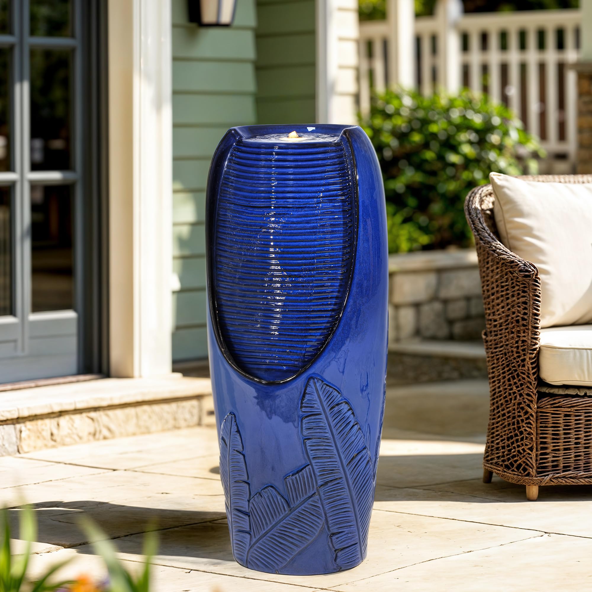 AUTO DAYA fountain beside patio chair to show scale and placement benefit