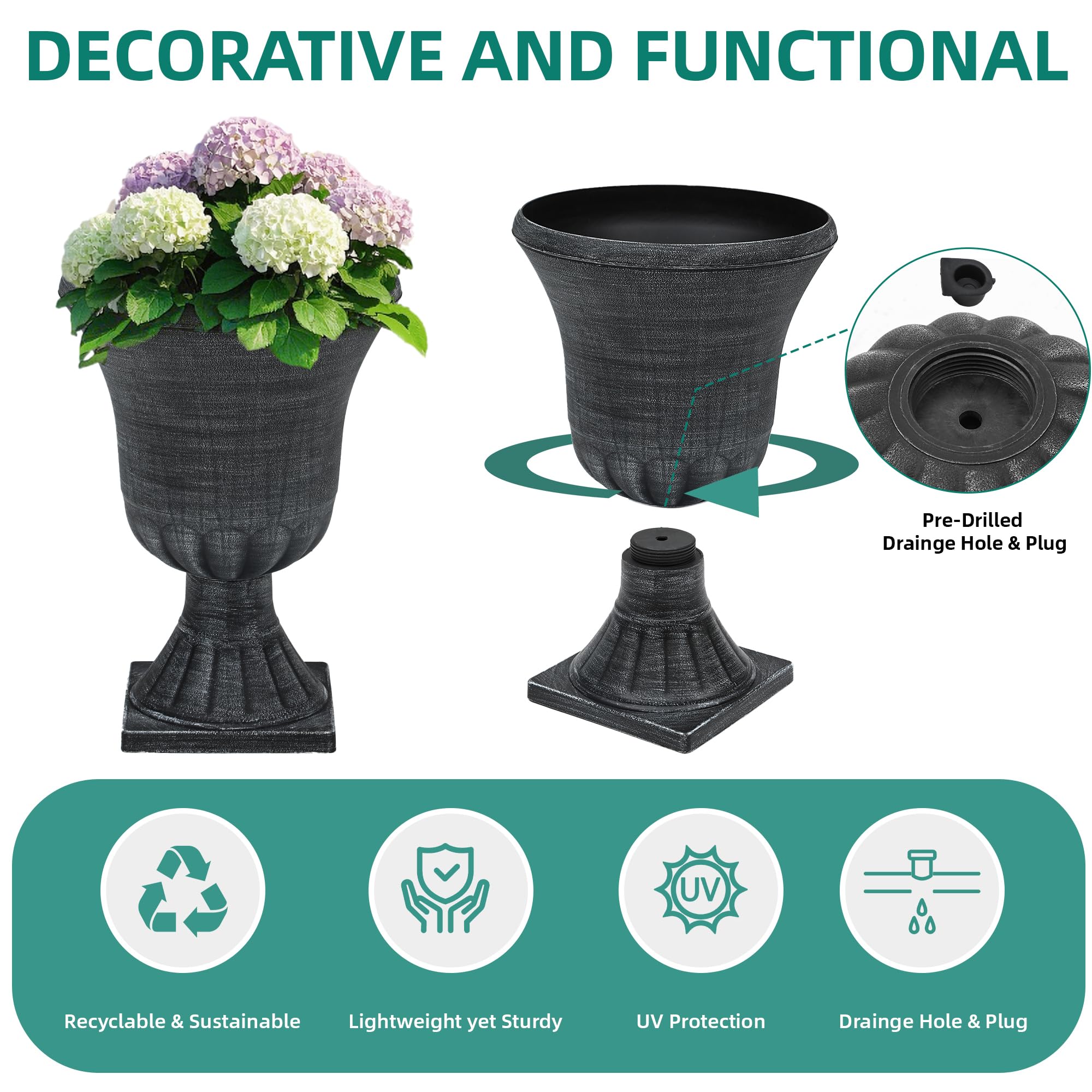AUTO DAYA urn next to tape measure showing 22-inch height for scale and sizing clarity