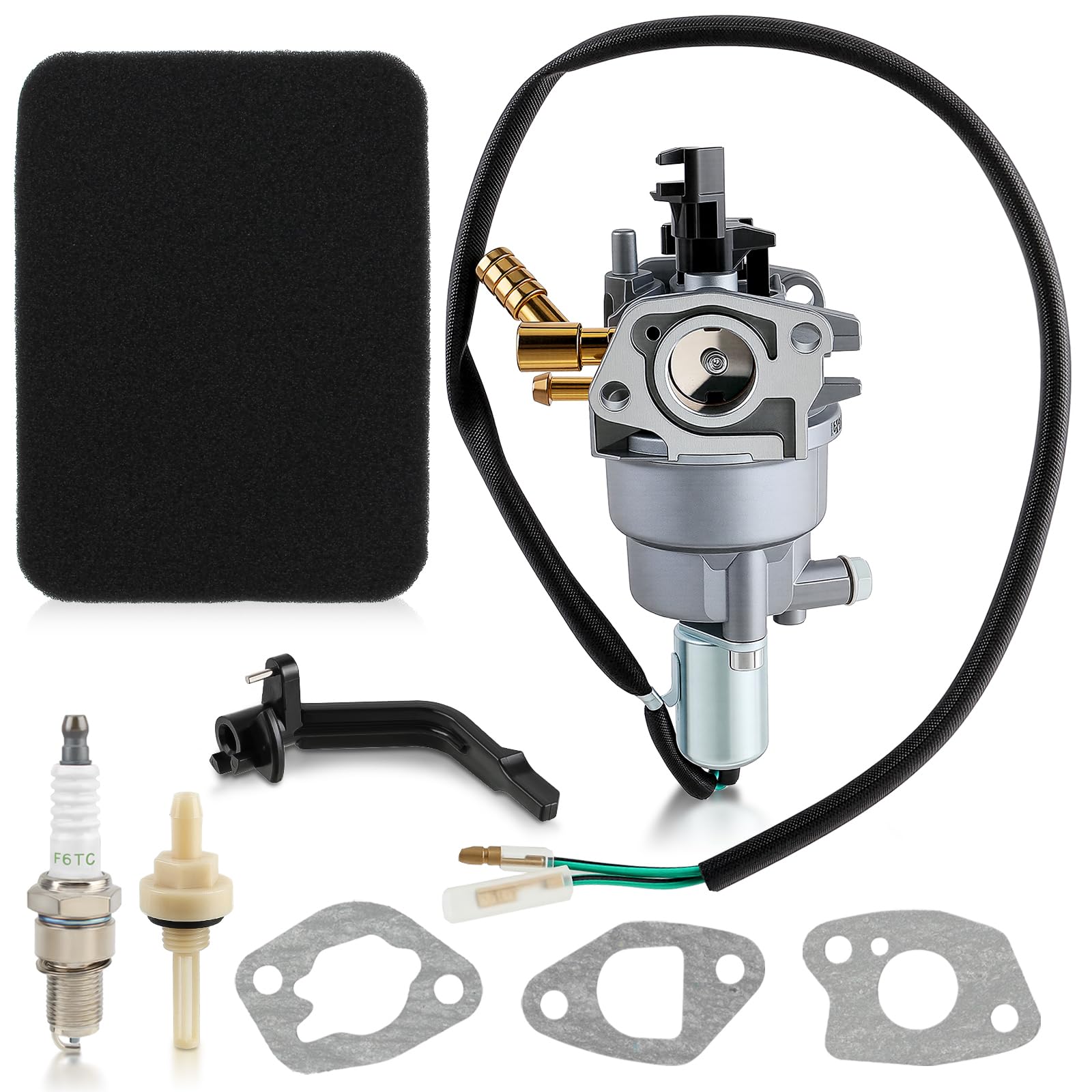 AUTOKAY carburetor front view showing direct-fit mounting for Champion generators and reliable fuel flow