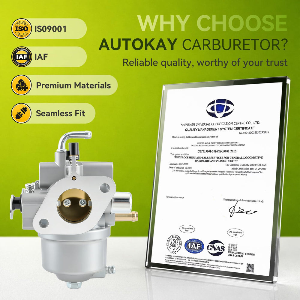 AUTOKAY carburetor installed on engine demonstrating direct-fit replacement