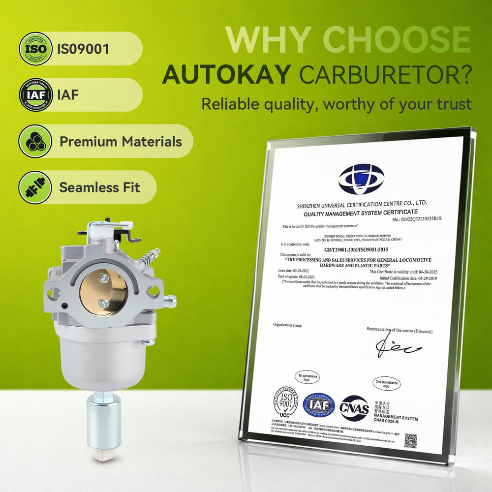 AUTOKAY carburetor on riding mower showing reliable performance in yard