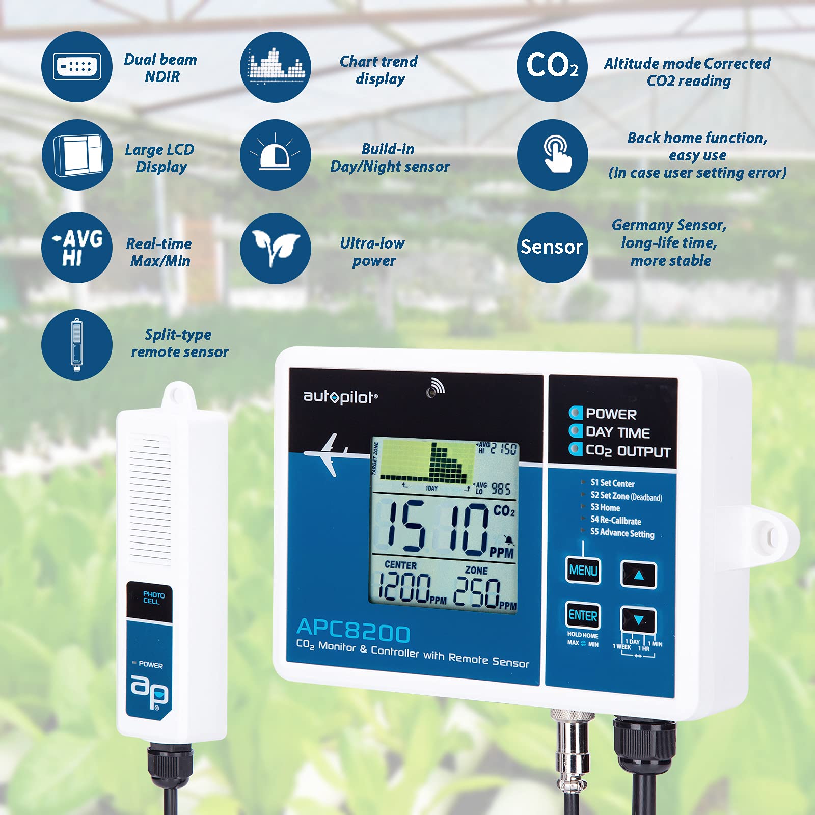 Autopilot remote probe with 15-foot cable placed at canopy height for accurate readings