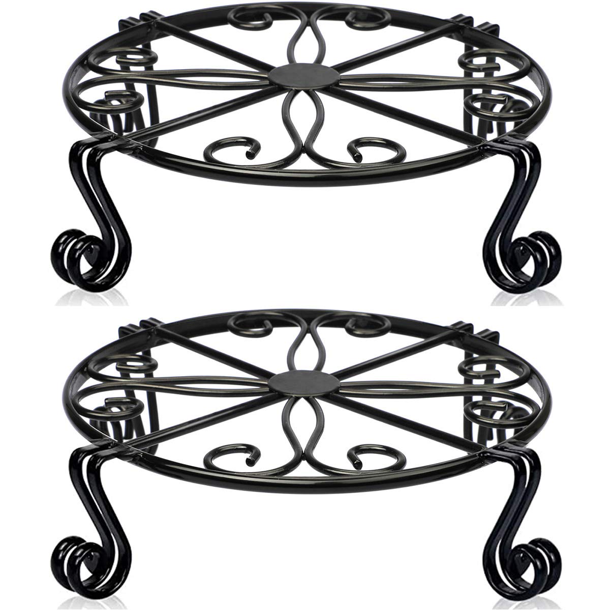 Autopromake front view of two black plant stands showing sturdy support
