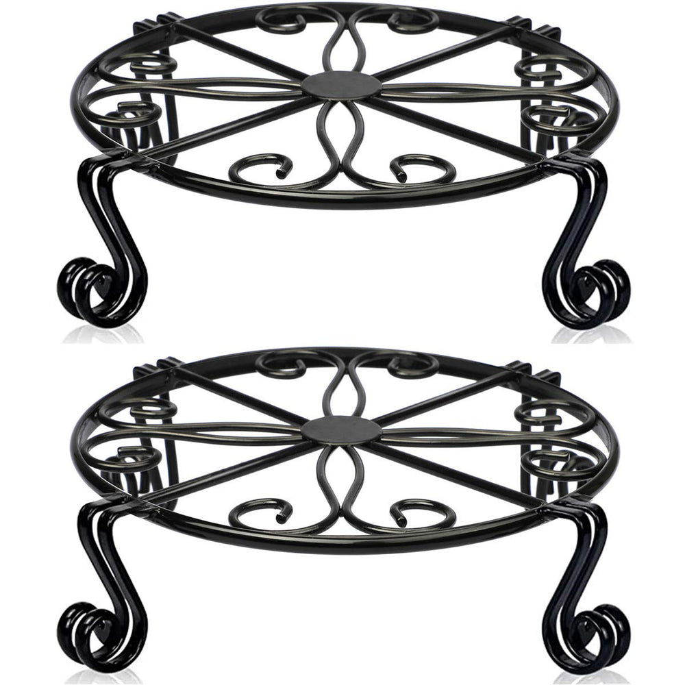 Autopromake front view of two black plant stands showing sturdy support
