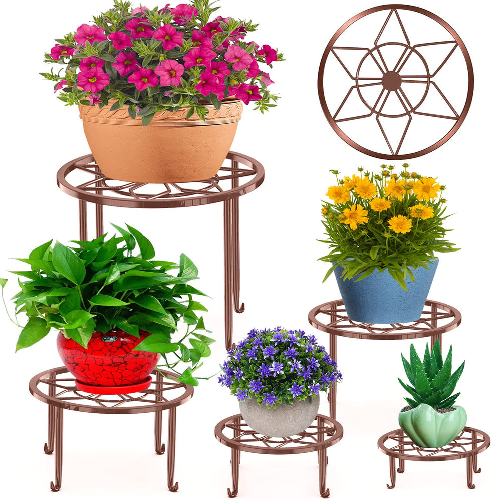 Autopromake front view showing five metal plant stands for versatile displays and stability