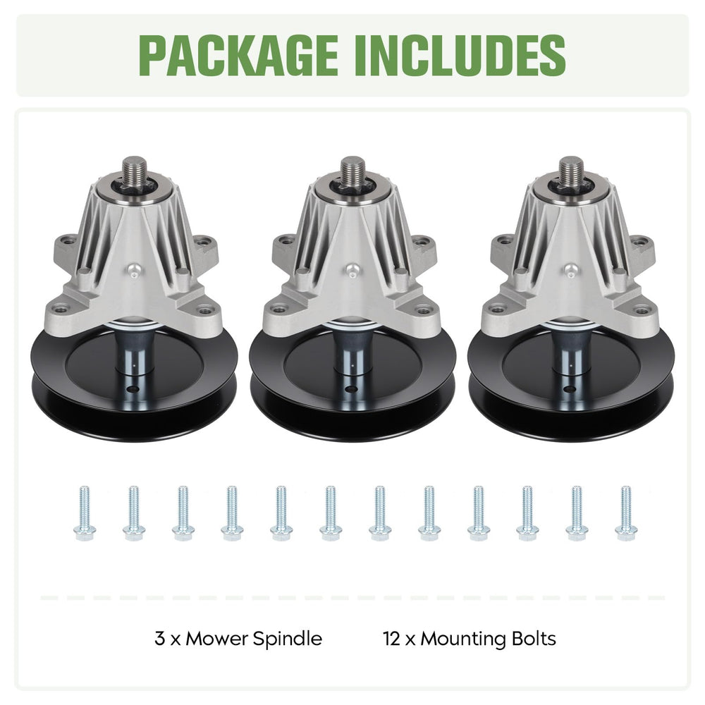 Autsurles spindle size comparison with ruler to confirm 54-inch deck compatibility