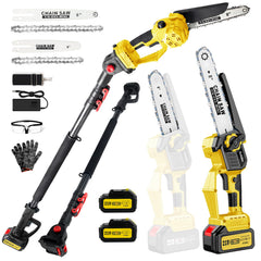 Autubin front view of 2-in-1 pole saw and mini chainsaw showing compact design and versatility