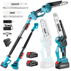 Autubin front view of pole saw showing compact design and easy grip for safer cutting