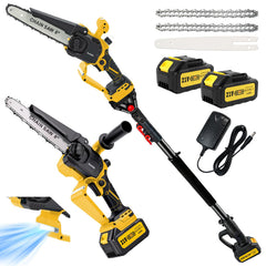 Autubin front view showing compact pole saw and mini chainsaw benefit of space-saving design