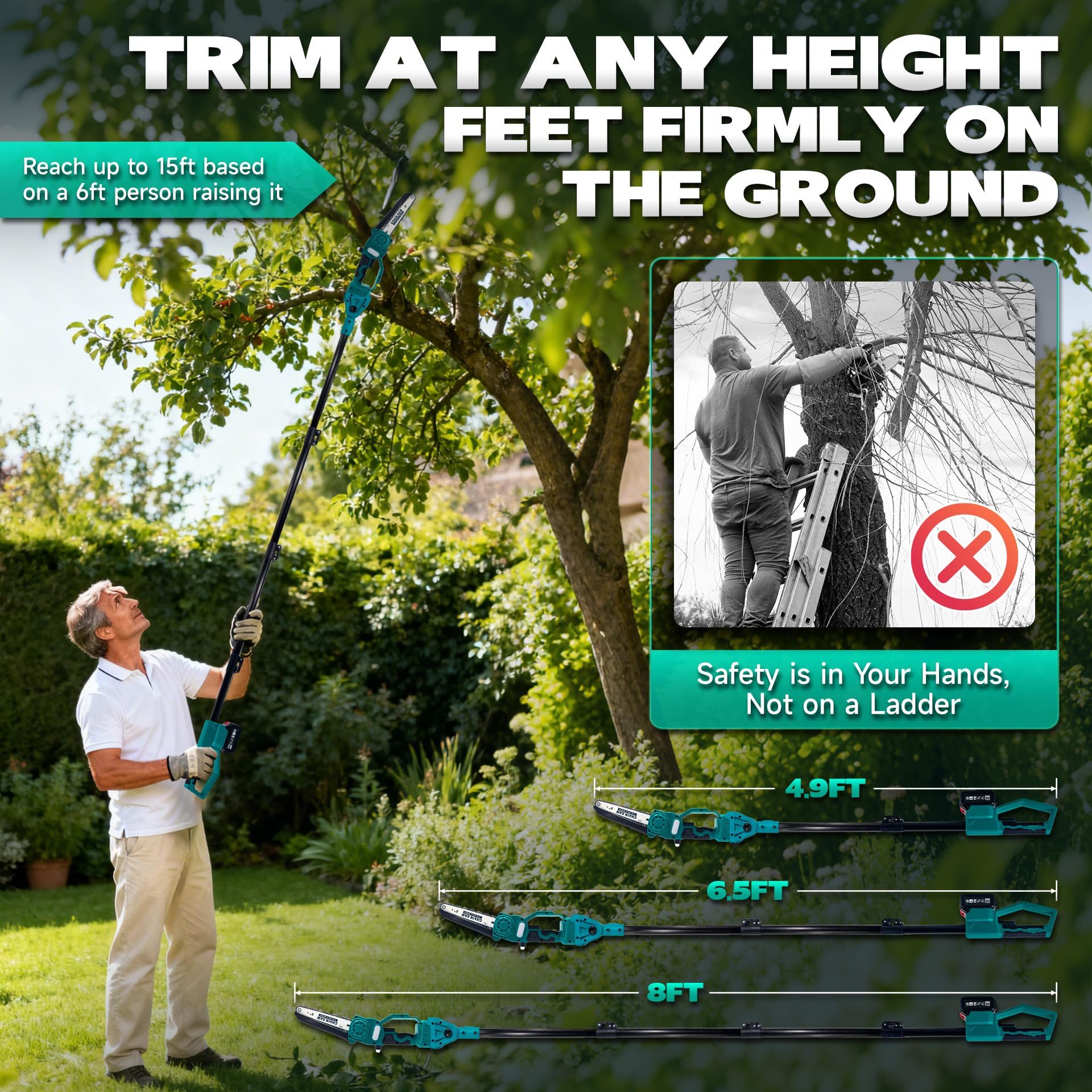 Autubin handheld mini chainsaw cutting low limb with control benefit