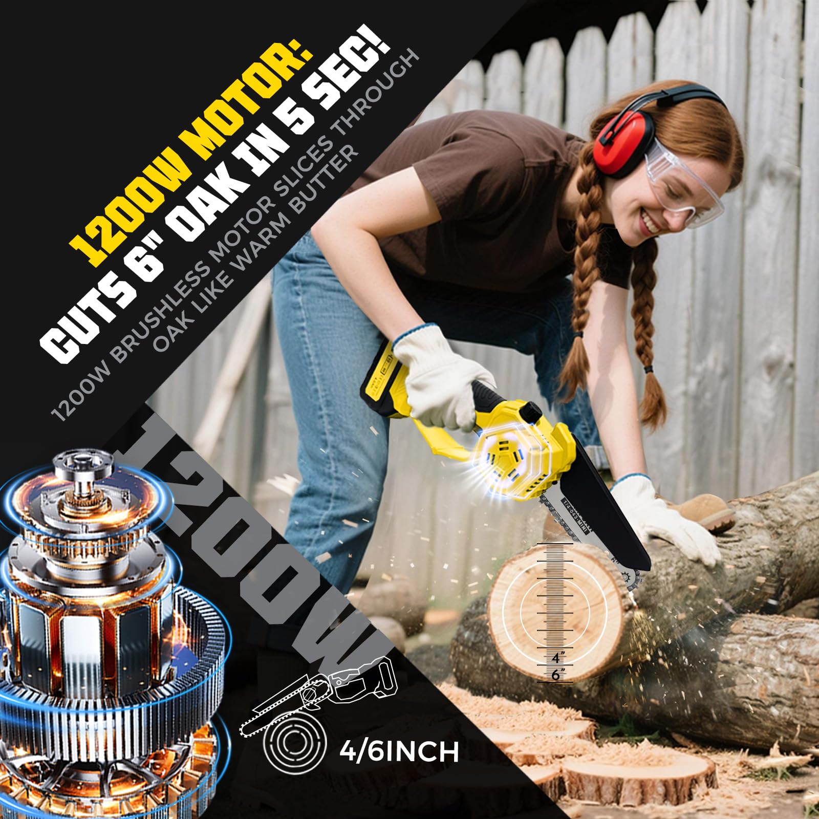 Autubin handheld mode cutting firewood demonstrating compact control