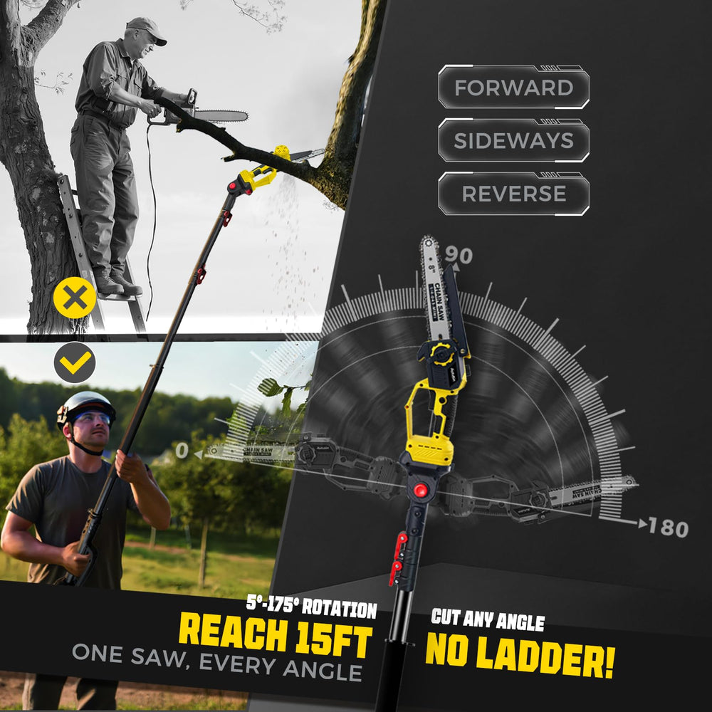 Autubin pole fully extended demonstrating 16 ft maximum reach for safer trimming