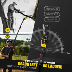 Autubin pole fully extended demonstrating 16 ft maximum reach for safer trimming