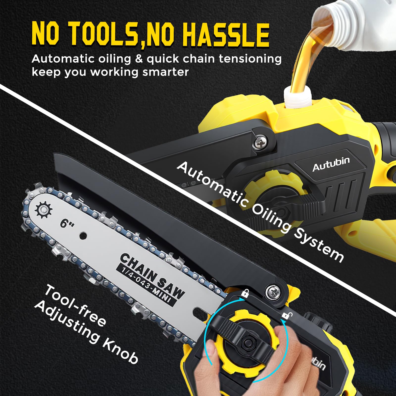 Autubin tool-free tension knob close-up for quick chain adjustments