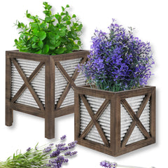 Autumn Alley front view of both planters showing farmhouse pairing and curb appeal