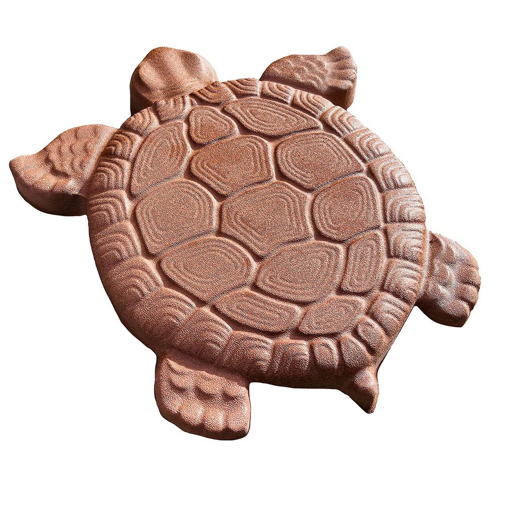 AUTUMN painted turtle stepping stone placed in garden highlighting decorative finish