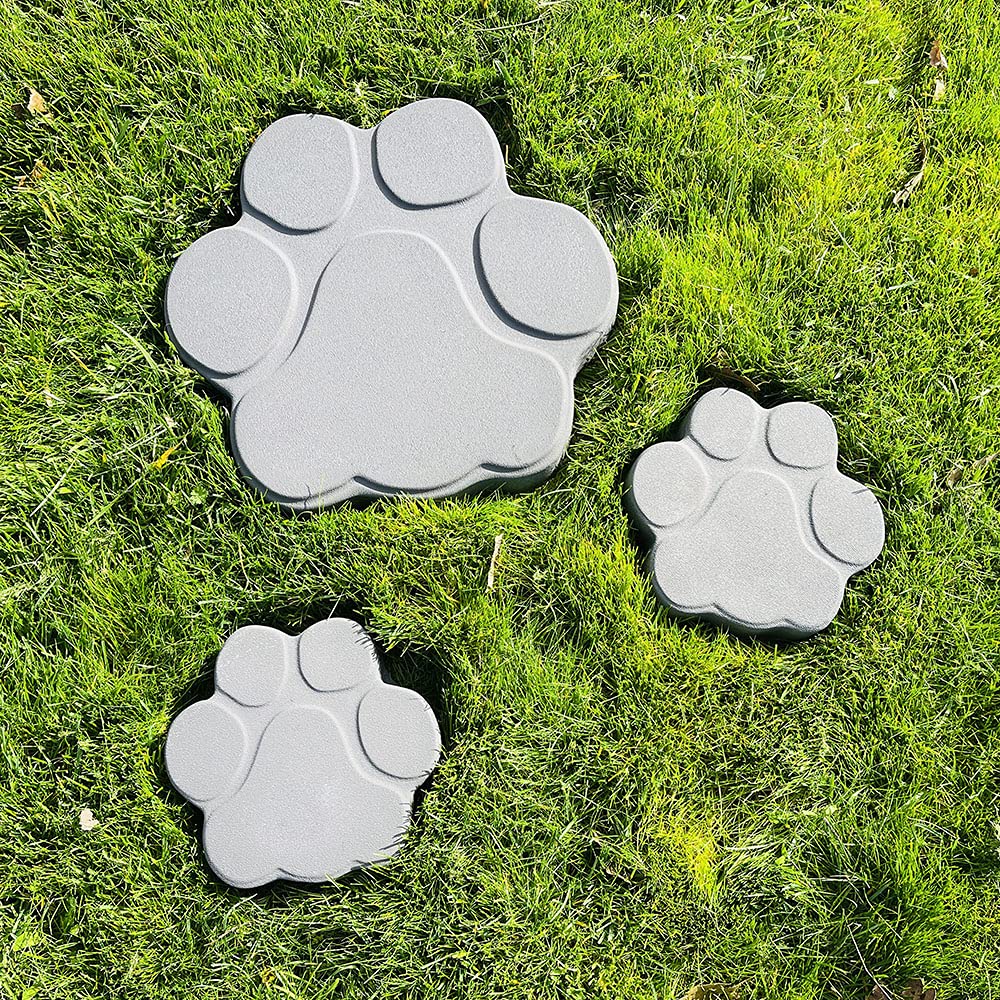 AUTUMN stepping stones made from molds installed in garden path for decorative benefit