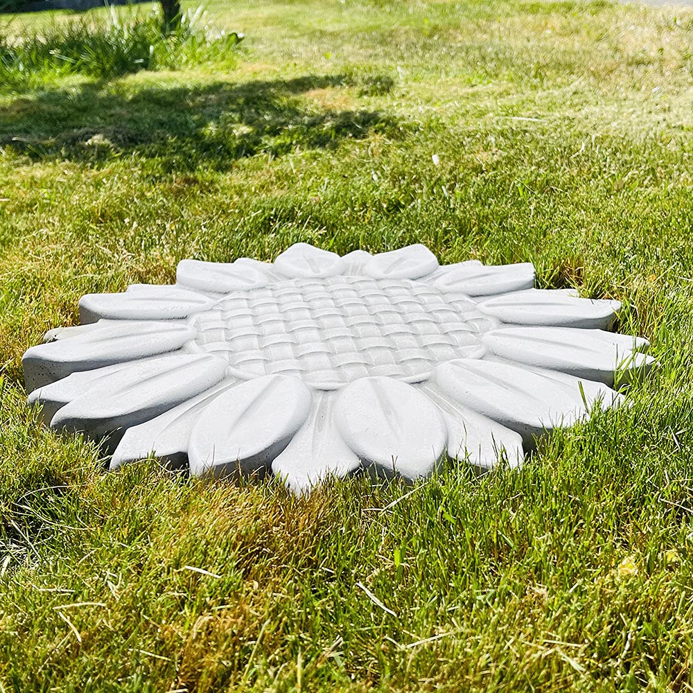 AUTUMN finished sunflower stepping stone beside a ruler showing size benefit
