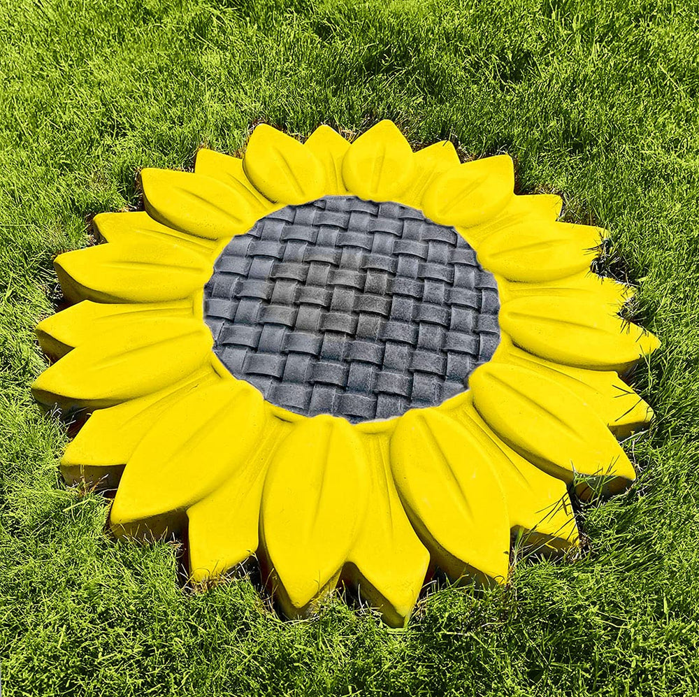 AUTUMN sunflower stepping stones installed on a garden path enhancing curb appeal